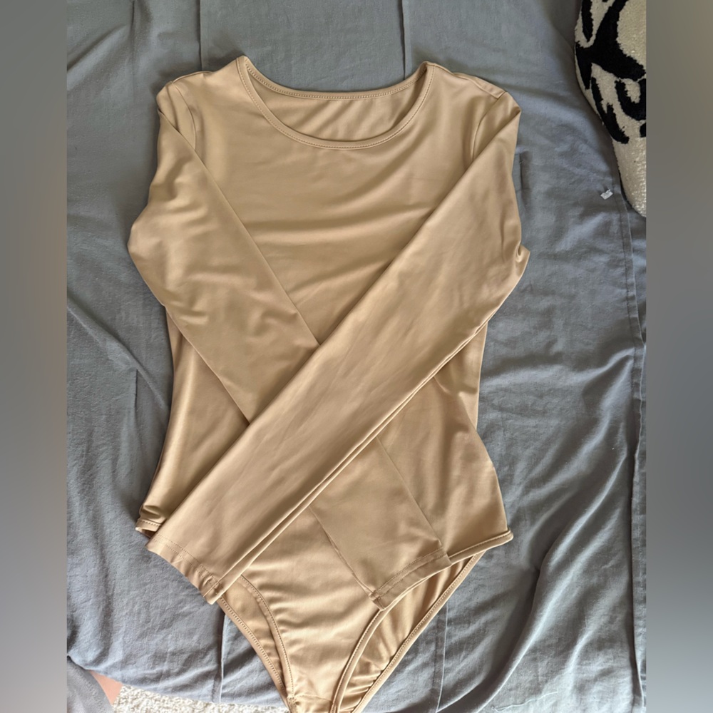 Beige Long Sleeve Tight Body Suit
